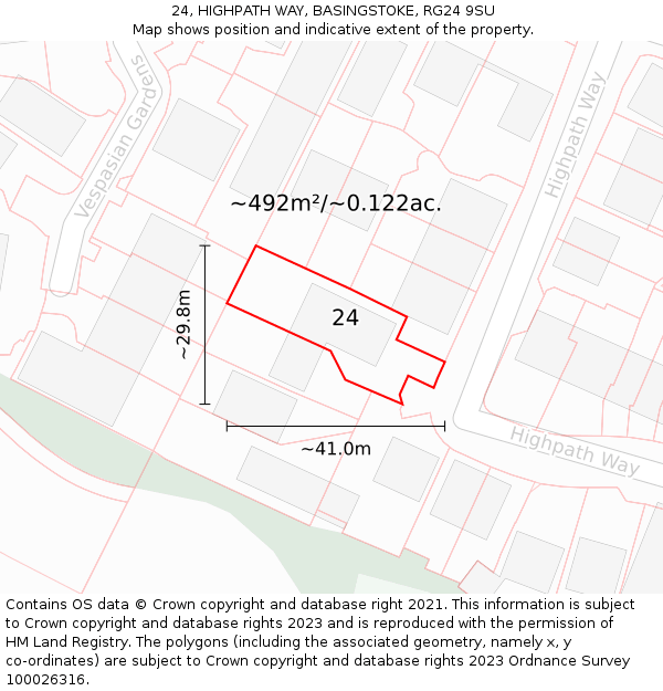 24, HIGHPATH WAY, BASINGSTOKE, RG24 9SU: Plot and title map