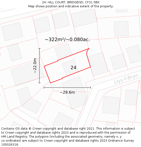 24, HILL COURT, BRIDGEND, CF31 5BX: Plot and title map