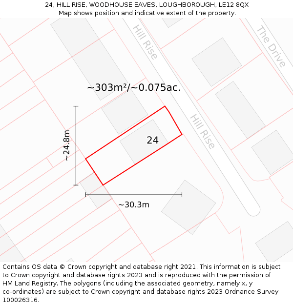 24, HILL RISE, WOODHOUSE EAVES, LOUGHBOROUGH, LE12 8QX: Plot and title map