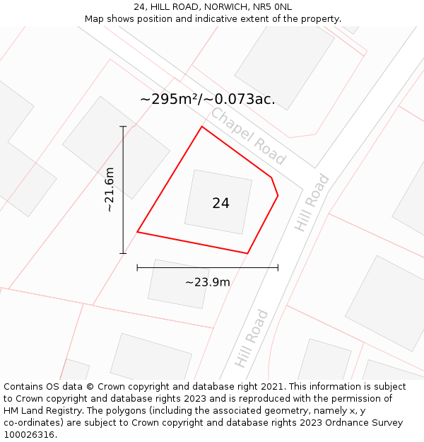 24, HILL ROAD, NORWICH, NR5 0NL: Plot and title map