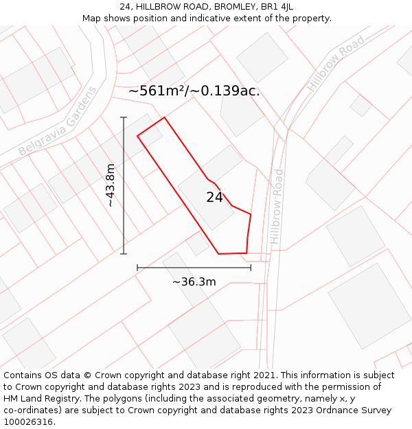 24, HILLBROW ROAD, BROMLEY, BR1 4JL: Plot and title map