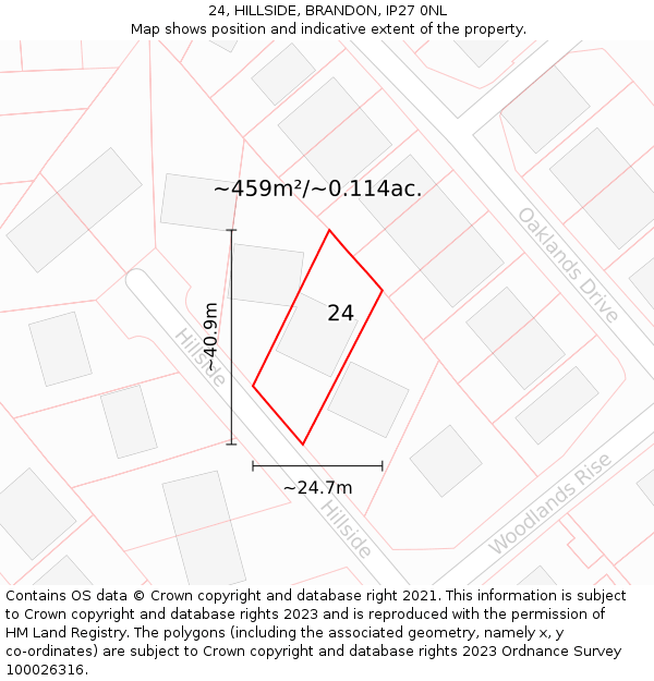 24, HILLSIDE, BRANDON, IP27 0NL: Plot and title map
