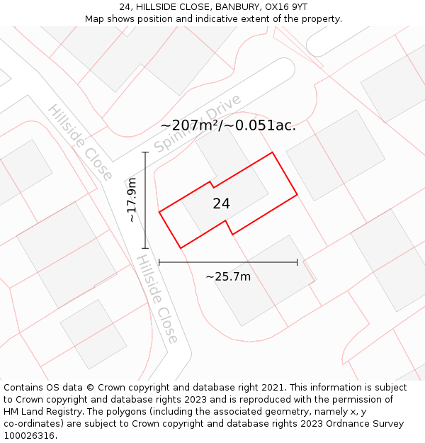 24, HILLSIDE CLOSE, BANBURY, OX16 9YT: Plot and title map