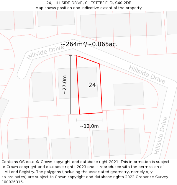 24, HILLSIDE DRIVE, CHESTERFIELD, S40 2DB: Plot and title map