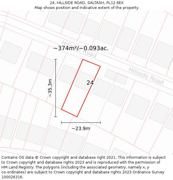 24, HILLSIDE ROAD, SALTASH, PL12 6EX: Plot and title map