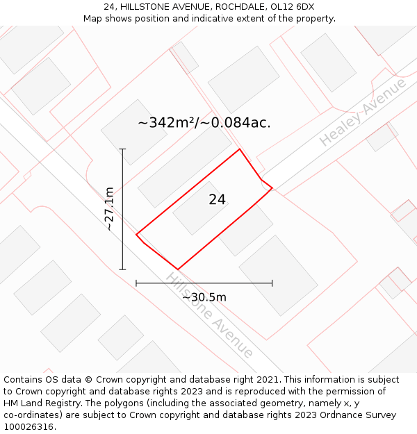 24, HILLSTONE AVENUE, ROCHDALE, OL12 6DX: Plot and title map