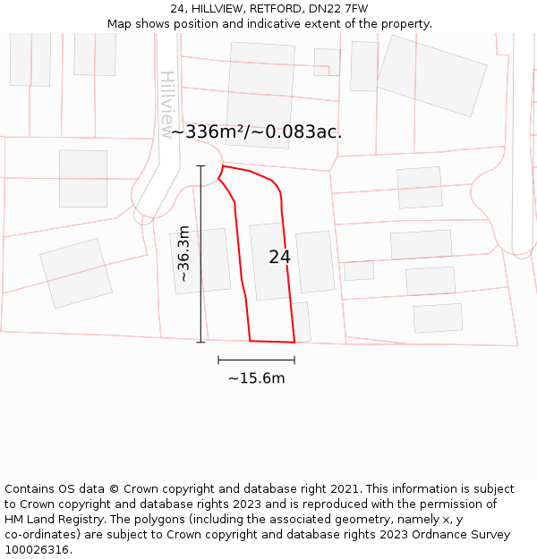 24, HILLVIEW, RETFORD, DN22 7FW: Plot and title map