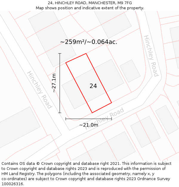 24, HINCHLEY ROAD, MANCHESTER, M9 7FG: Plot and title map