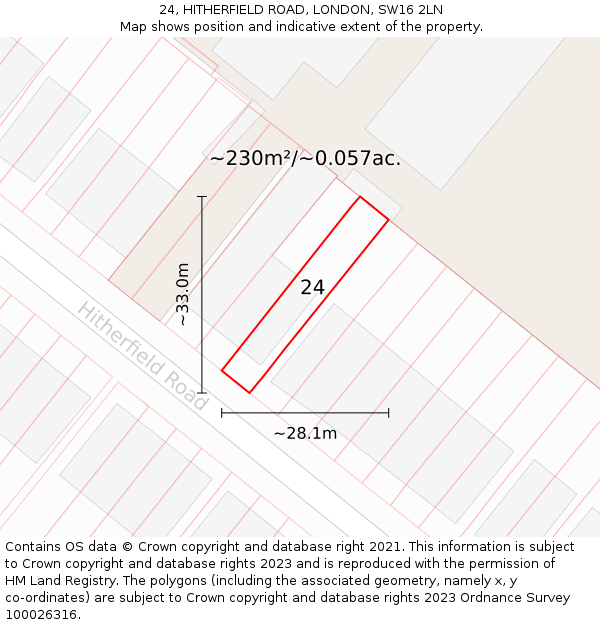 24, HITHERFIELD ROAD, LONDON, SW16 2LN: Plot and title map