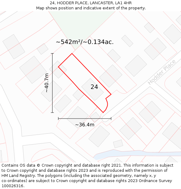 24, HODDER PLACE, LANCASTER, LA1 4HR: Plot and title map