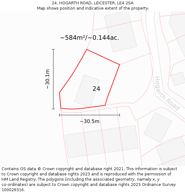 24, HOGARTH ROAD, LEICESTER, LE4 2SA: Plot and title map