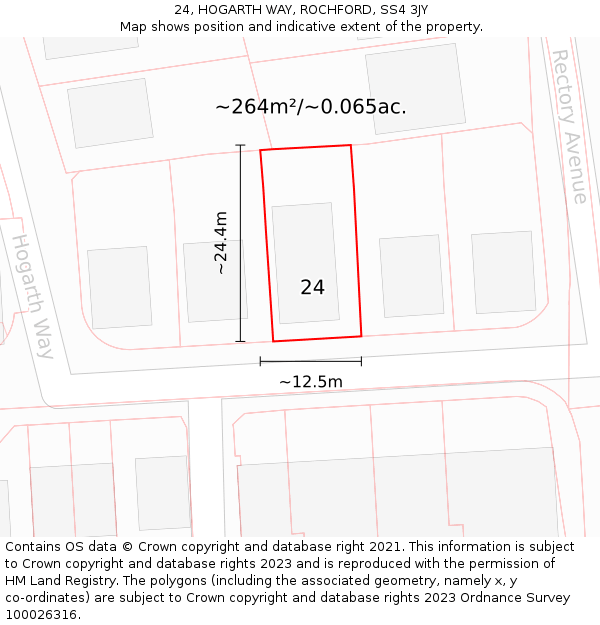 24, HOGARTH WAY, ROCHFORD, SS4 3JY: Plot and title map