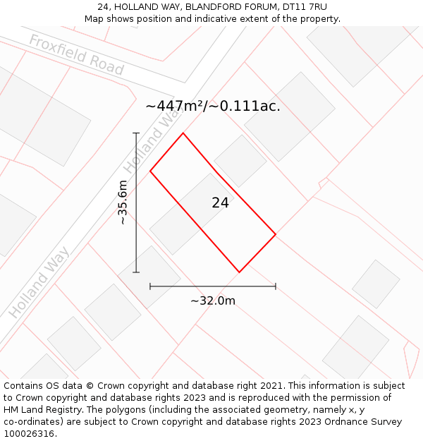 24, HOLLAND WAY, BLANDFORD FORUM, DT11 7RU: Plot and title map