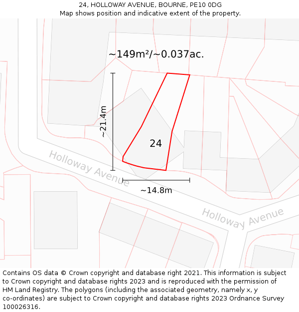 24, HOLLOWAY AVENUE, BOURNE, PE10 0DG: Plot and title map