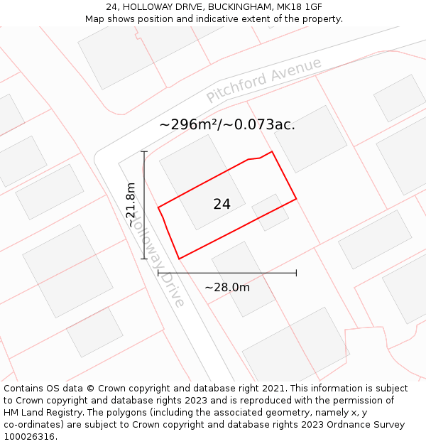 24, HOLLOWAY DRIVE, BUCKINGHAM, MK18 1GF: Plot and title map