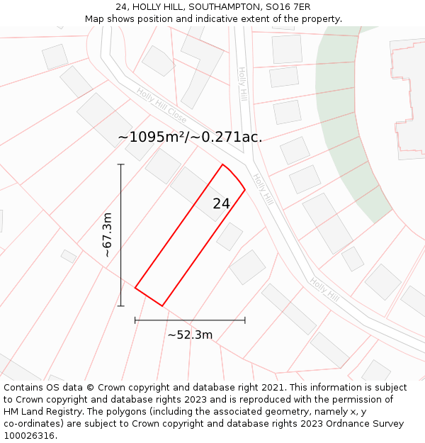 24, HOLLY HILL, SOUTHAMPTON, SO16 7ER: Plot and title map