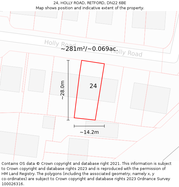 24, HOLLY ROAD, RETFORD, DN22 6BE: Plot and title map