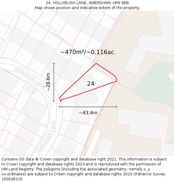 24, HOLLYBUSH LANE, AMERSHAM, HP6 6EB: Plot and title map