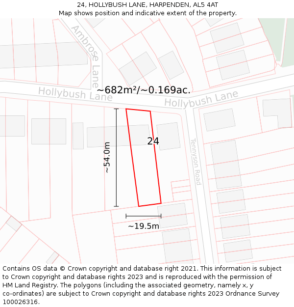 24, HOLLYBUSH LANE, HARPENDEN, AL5 4AT: Plot and title map