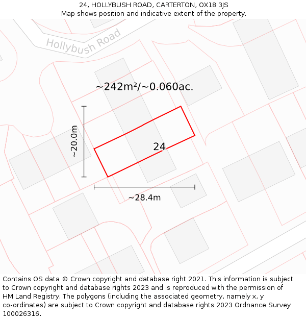 24, HOLLYBUSH ROAD, CARTERTON, OX18 3JS: Plot and title map