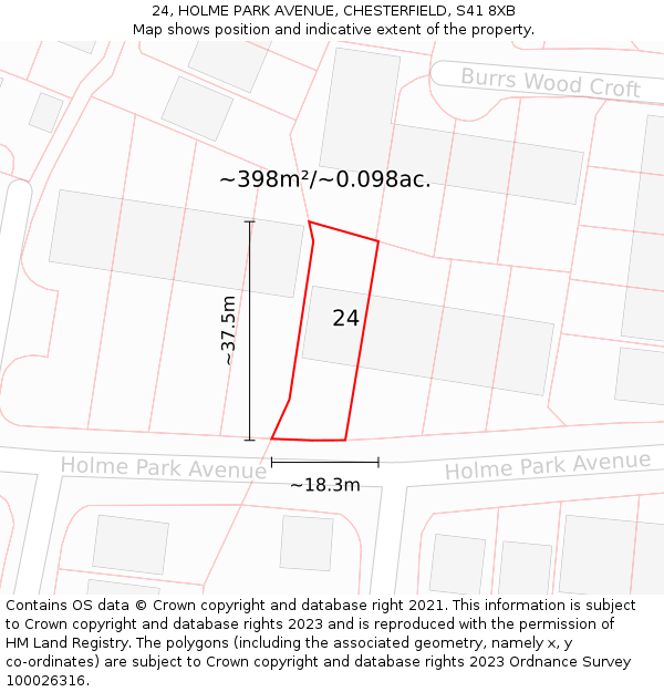 24, HOLME PARK AVENUE, CHESTERFIELD, S41 8XB: Plot and title map