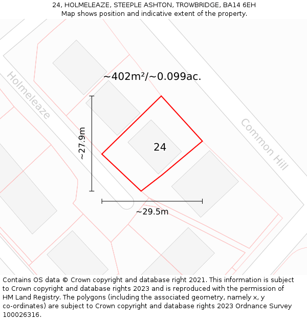 24, HOLMELEAZE, STEEPLE ASHTON, TROWBRIDGE, BA14 6EH: Plot and title map