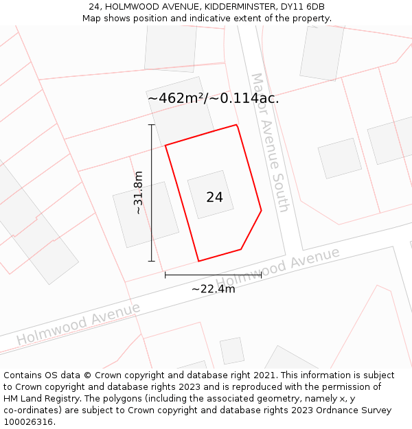 24, HOLMWOOD AVENUE, KIDDERMINSTER, DY11 6DB: Plot and title map