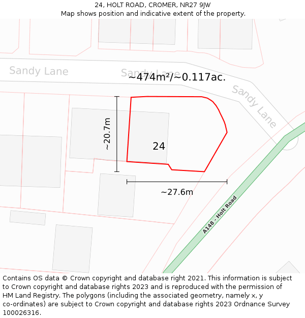 24, HOLT ROAD, CROMER, NR27 9JW: Plot and title map