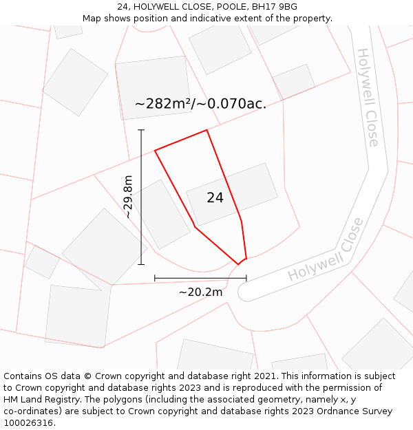 24, HOLYWELL CLOSE, POOLE, BH17 9BG: Plot and title map