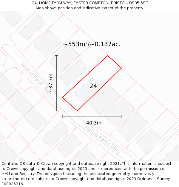 24, HOME FARM WAY, EASTER COMPTON, BRISTOL, BS35 5SE: Plot and title map