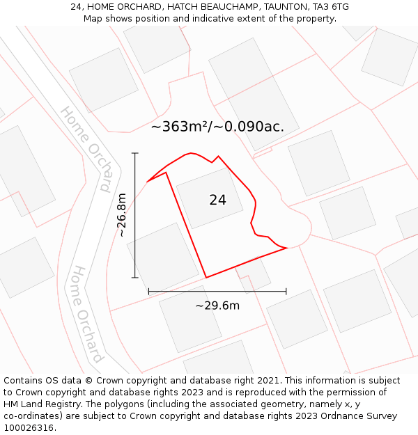 24, HOME ORCHARD, HATCH BEAUCHAMP, TAUNTON, TA3 6TG: Plot and title map