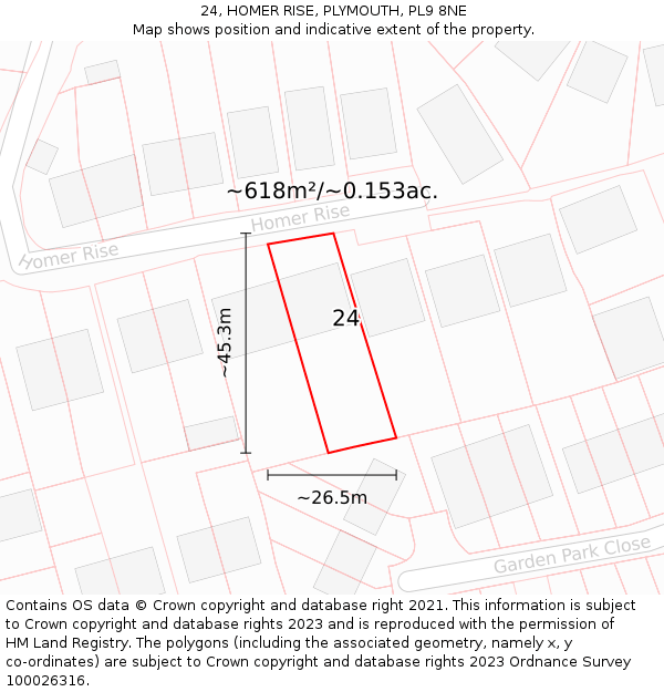 24, HOMER RISE, PLYMOUTH, PL9 8NE: Plot and title map