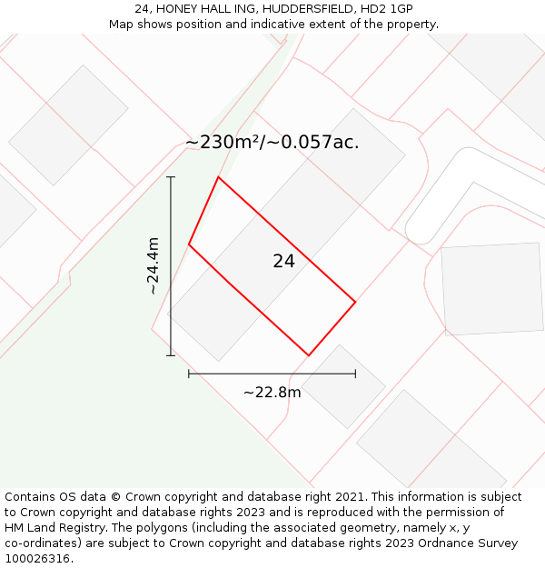 24, HONEY HALL ING, HUDDERSFIELD, HD2 1GP: Plot and title map