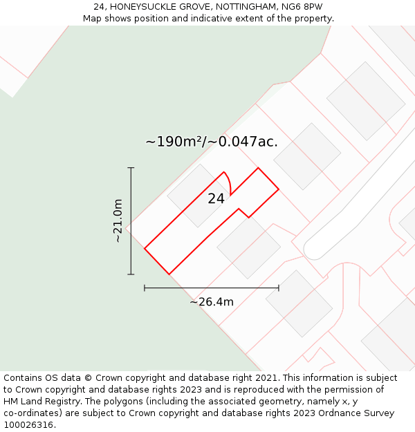 24, HONEYSUCKLE GROVE, NOTTINGHAM, NG6 8PW: Plot and title map