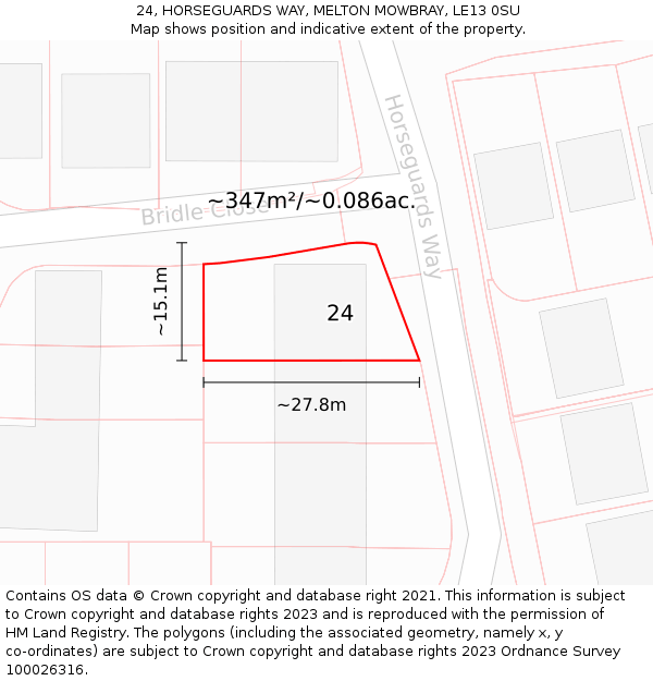 24, HORSEGUARDS WAY, MELTON MOWBRAY, LE13 0SU: Plot and title map