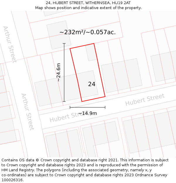 24, HUBERT STREET, WITHERNSEA, HU19 2AT: Plot and title map