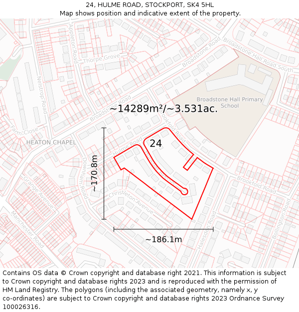 24, HULME ROAD, STOCKPORT, SK4 5HL: Plot and title map