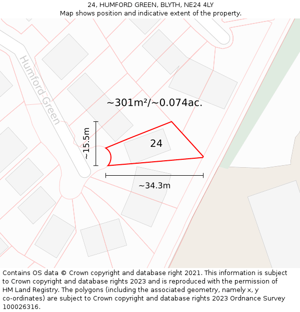 24, HUMFORD GREEN, BLYTH, NE24 4LY: Plot and title map