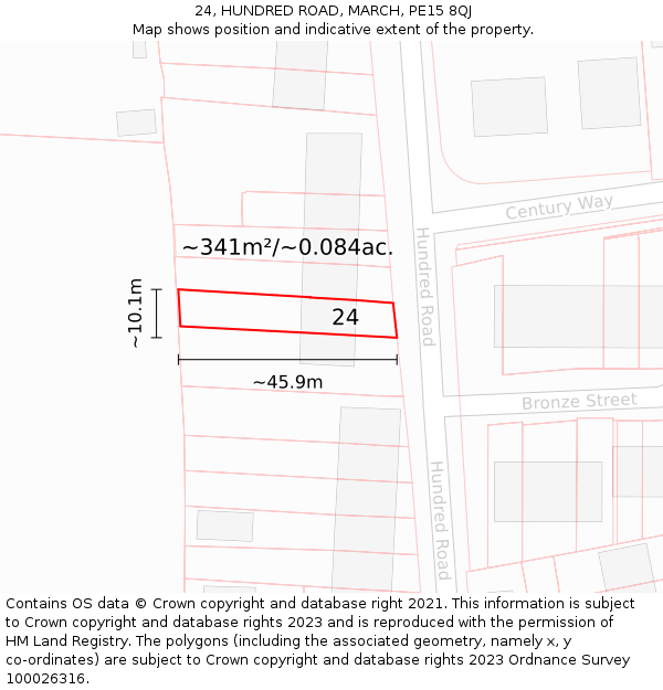 24, HUNDRED ROAD, MARCH, PE15 8QJ: Plot and title map