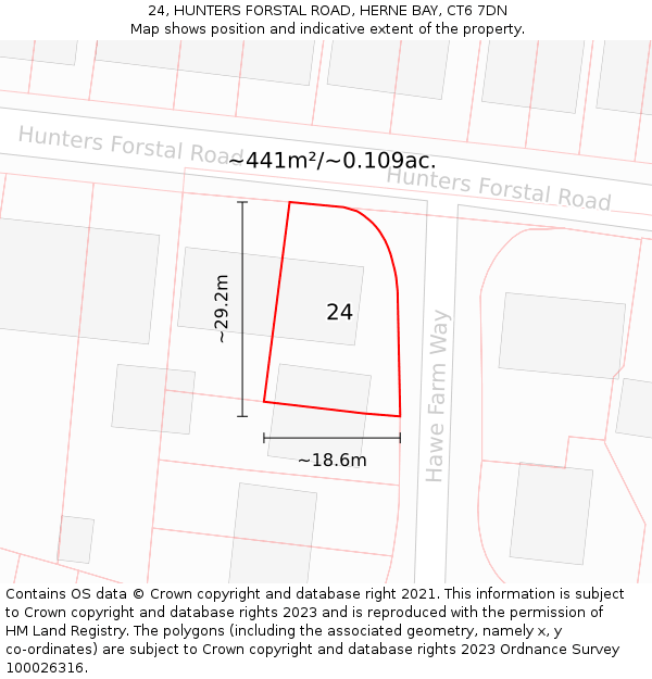 24, HUNTERS FORSTAL ROAD, HERNE BAY, CT6 7DN: Plot and title map