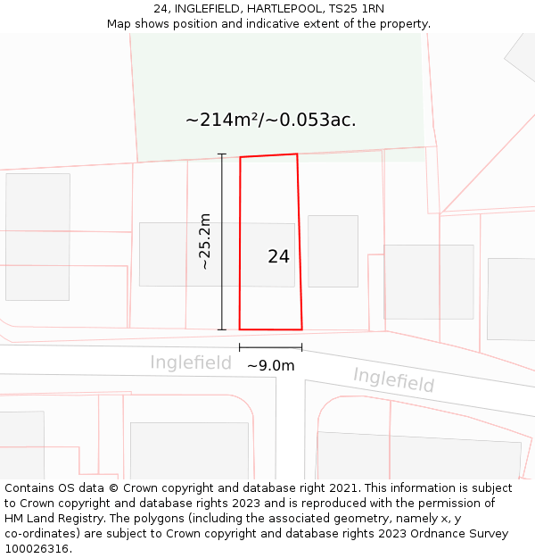 24, INGLEFIELD, HARTLEPOOL, TS25 1RN: Plot and title map