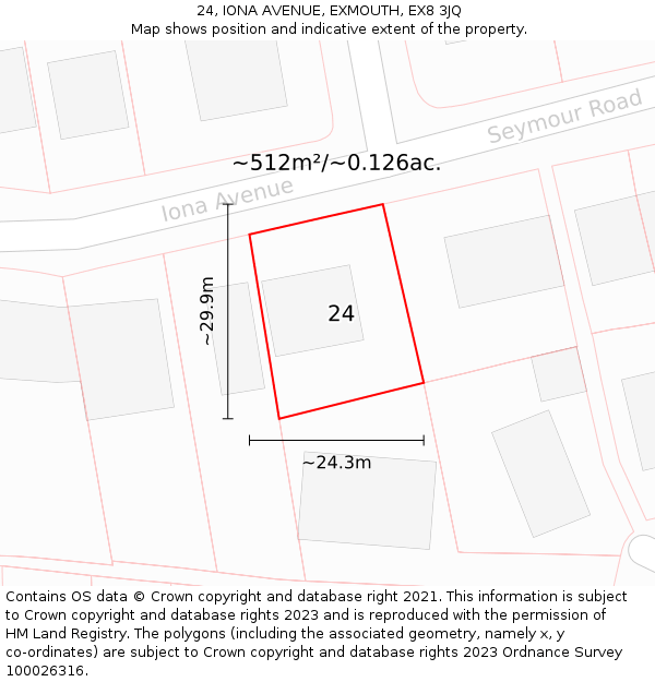 24, IONA AVENUE, EXMOUTH, EX8 3JQ: Plot and title map