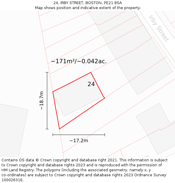 24, IRBY STREET, BOSTON, PE21 8SA: Plot and title map