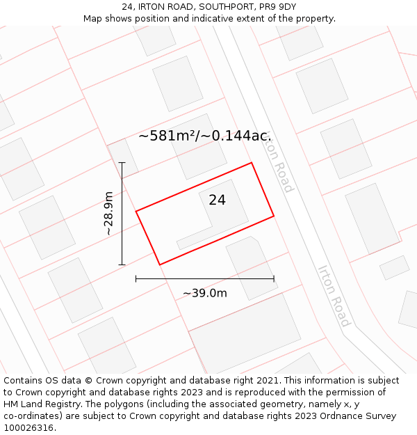 24, IRTON ROAD, SOUTHPORT, PR9 9DY: Plot and title map