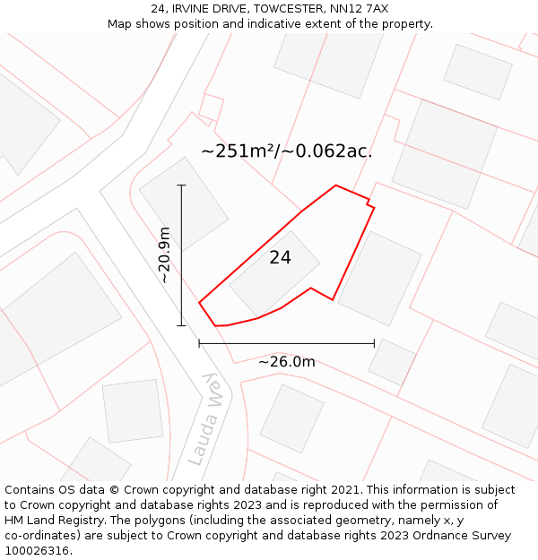 24, IRVINE DRIVE, TOWCESTER, NN12 7AX: Plot and title map