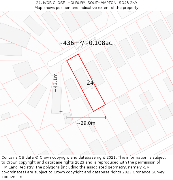 24, IVOR CLOSE, HOLBURY, SOUTHAMPTON, SO45 2NY: Plot and title map