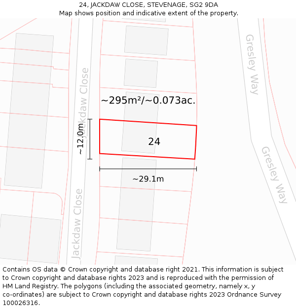 24, JACKDAW CLOSE, STEVENAGE, SG2 9DA: Plot and title map