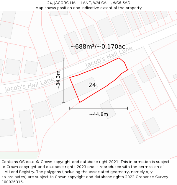 24, JACOBS HALL LANE, WALSALL, WS6 6AD: Plot and title map