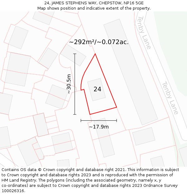 24, JAMES STEPHENS WAY, CHEPSTOW, NP16 5GE: Plot and title map