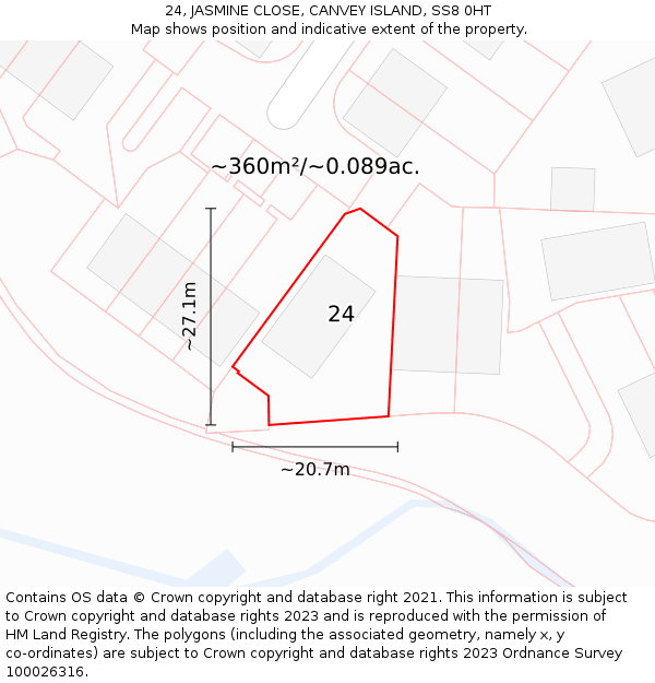 24, JASMINE CLOSE, CANVEY ISLAND, SS8 0HT: Plot and title map